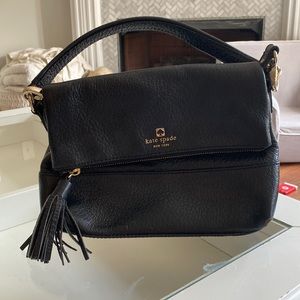 Black Leather Kate Spade Crossbody Purse with Tassel